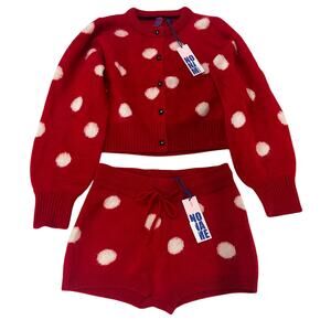 15-81 NONAME Women's Dotty Cardigan & Boy Shorts Set 100% Cashmere Medium